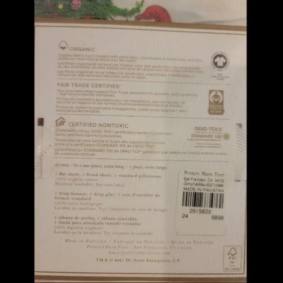 Pottery Barn Grinch & Max Organic Percale Sheet Set - Twin / Twin XL - N… - Picture 5 of 5
